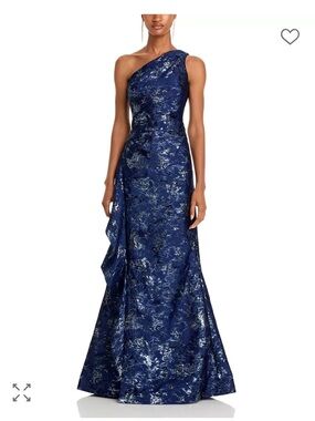 Teri Jon by Rickie Freeman Metallic Jacquard One Shoulder Gown